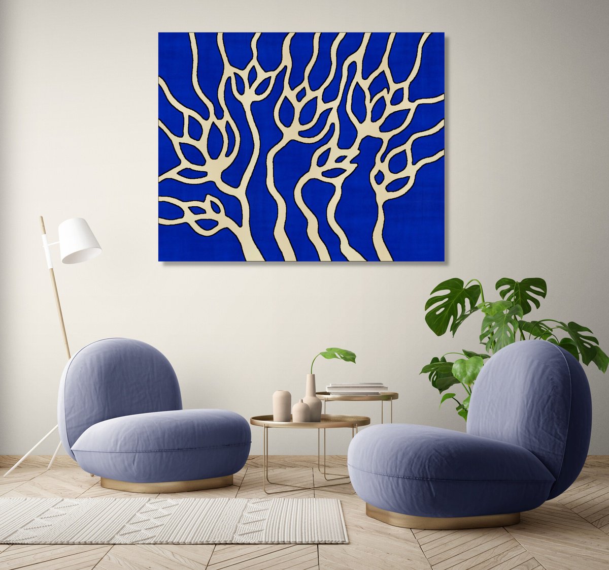 Abstract Botanical Acrylic Painting By Marina Krylova, 47 X 35", Modern Flowers #14, Original Artwork