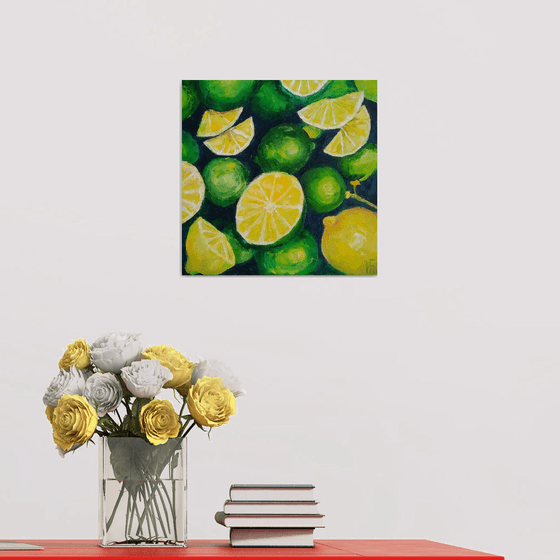 Still life with lemons and limes Original art green yellow