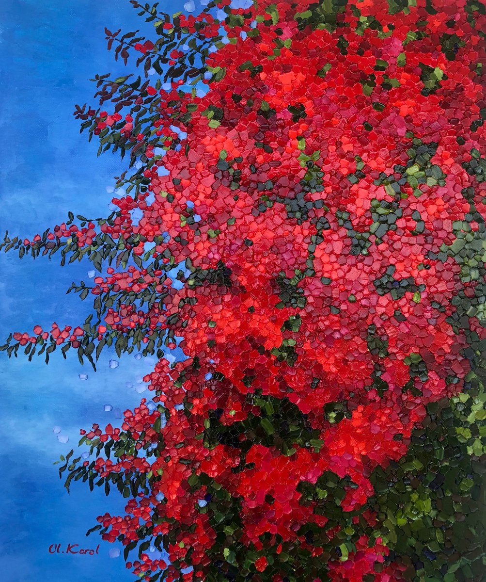 Abstract Botanical Oil Painting By Ulyana Korol, 21 X 26", Enamorada... (In Love...), Original Artwork