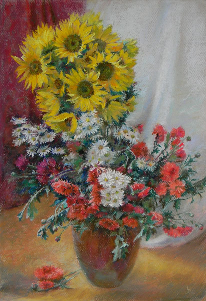 Last sunflowers by Liudmyla Chemodanova