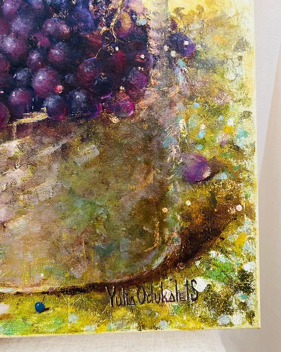 Still Life bottle grape basket