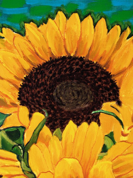 Sunflowers against Green