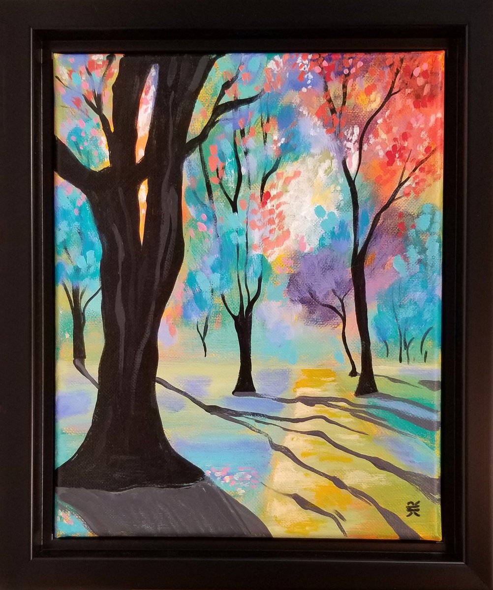 Lamplight in the Park. 16x20 Acrylic selling Painting