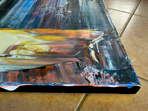 "Don't Make Us Do It" - Free USA Shipping - Save As A Series - Original PMS Abstract Acrylic Painting Triptych on Hand-Stretched Canvas - 52" x 18"