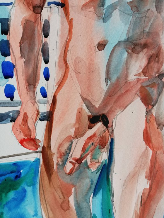 Male Nude by the Pool