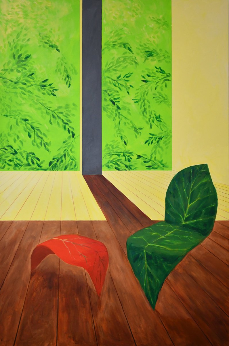 Organic Cityscapes Acrylic Painting By Zeljka Paic, 39 X 59", Green Architecture Viii, Original Artwork