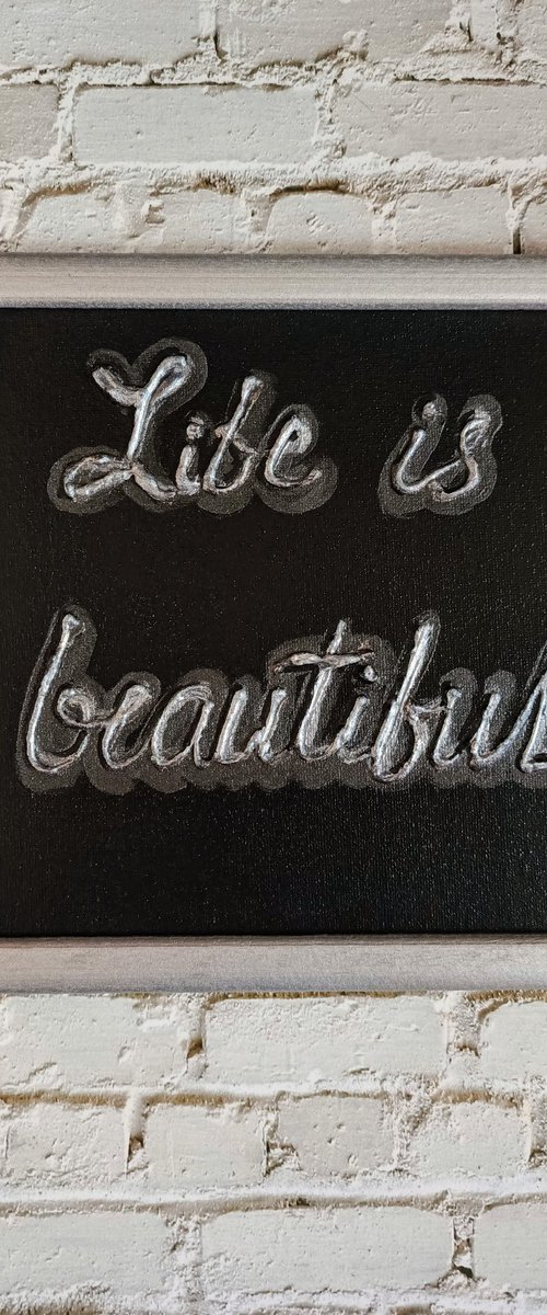 Ready to hang and framed gift with motivation words Life is beautiful by Anastasia Art Line