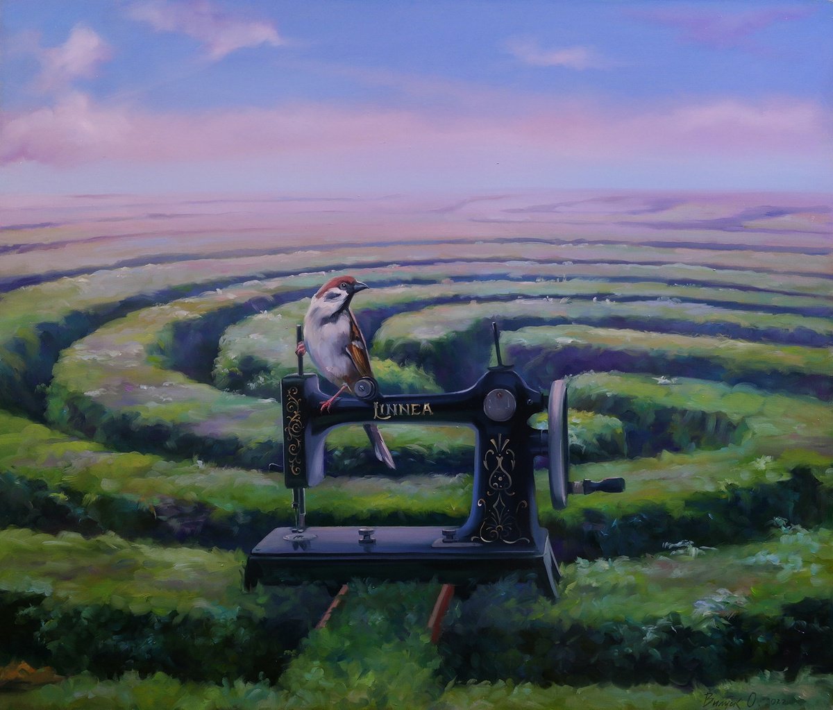 Illustrative Animal Oil Painting By Lena Vylusk, 28 X 24", "Labyrinth", Original Artwork