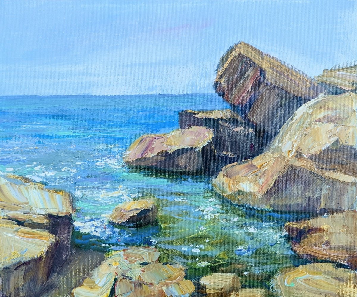 Impressionistic Landscape Oil Painting By Olga Samar, 12 X 10", Sunny Breeze, Original Artwork