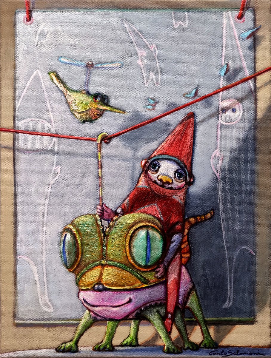 Illustrative Portrait Painting By Carlo Salomoni, 12 X 16, The Catcher Of The Red Dreams !, Original Artwork