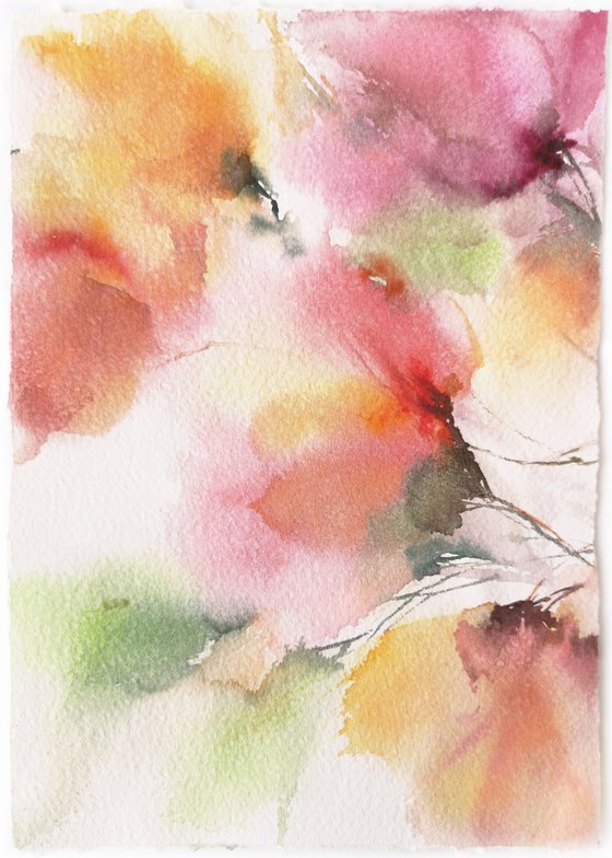 Abstract flowers. Watercolor floral set of 2 paintings