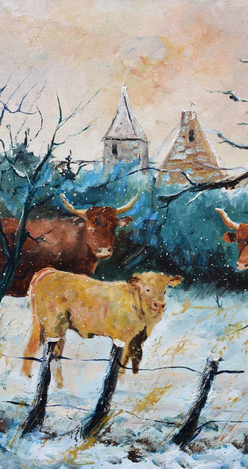 Cows in the snow by Pol Henry Ledent