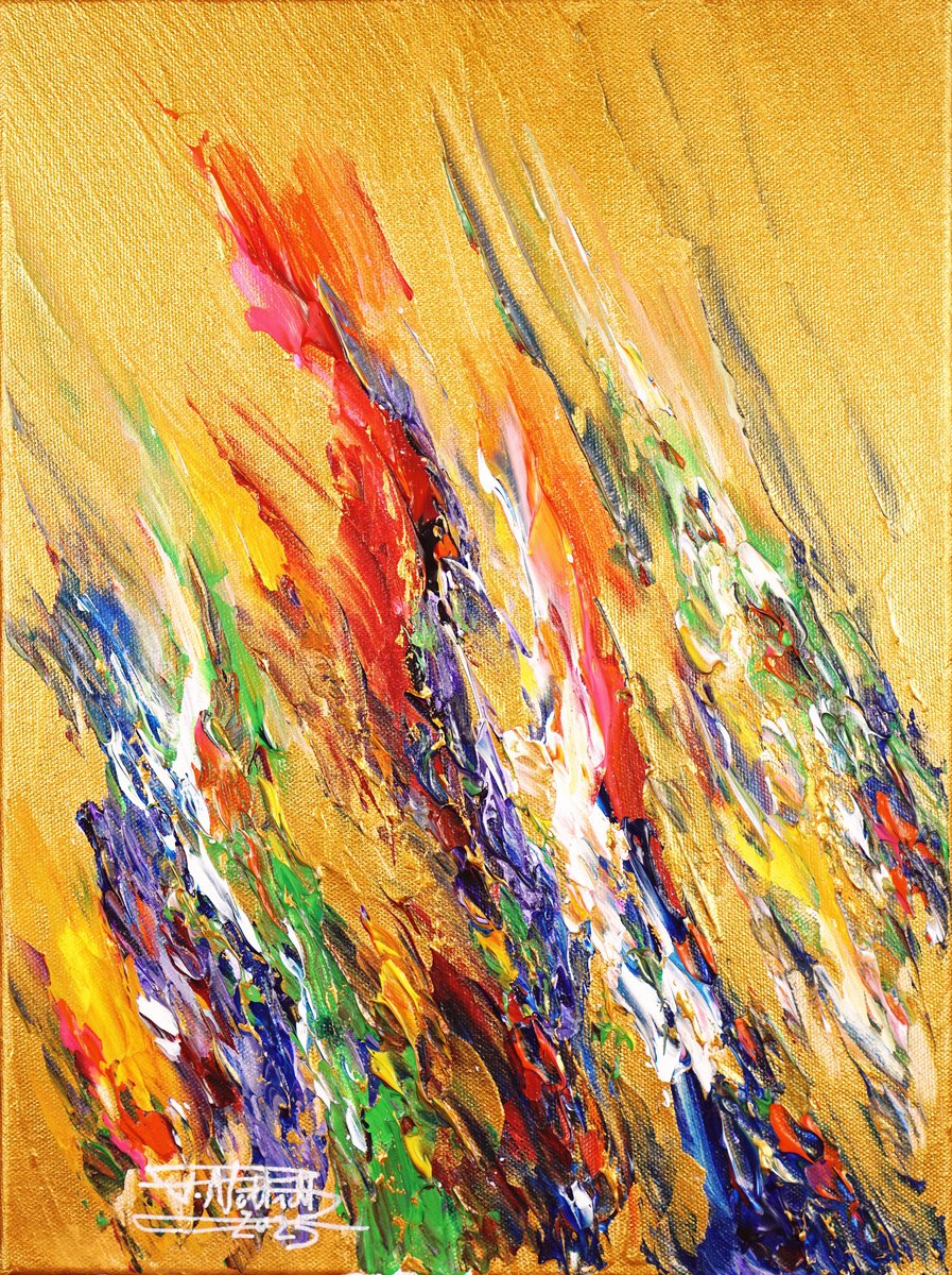 Abstract Acrylic Painting By Peter Nottrott, 12 X 16", Gold Pieces Xs 2, Original Artwork