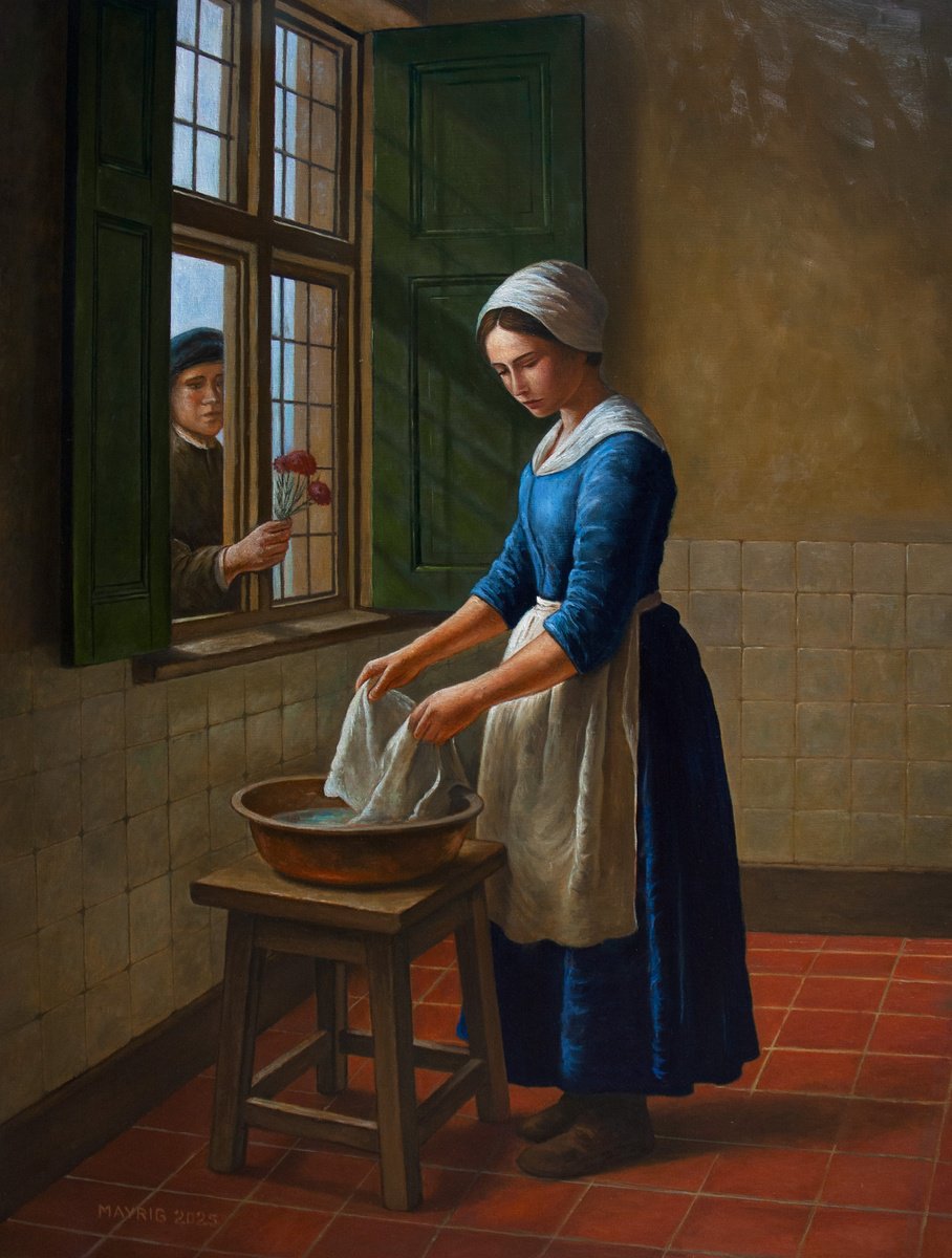 Photorealistic Portrait Oil Painting By Mayrig Simonjan, 24 X 31", Secretly In Love, Original Artwork