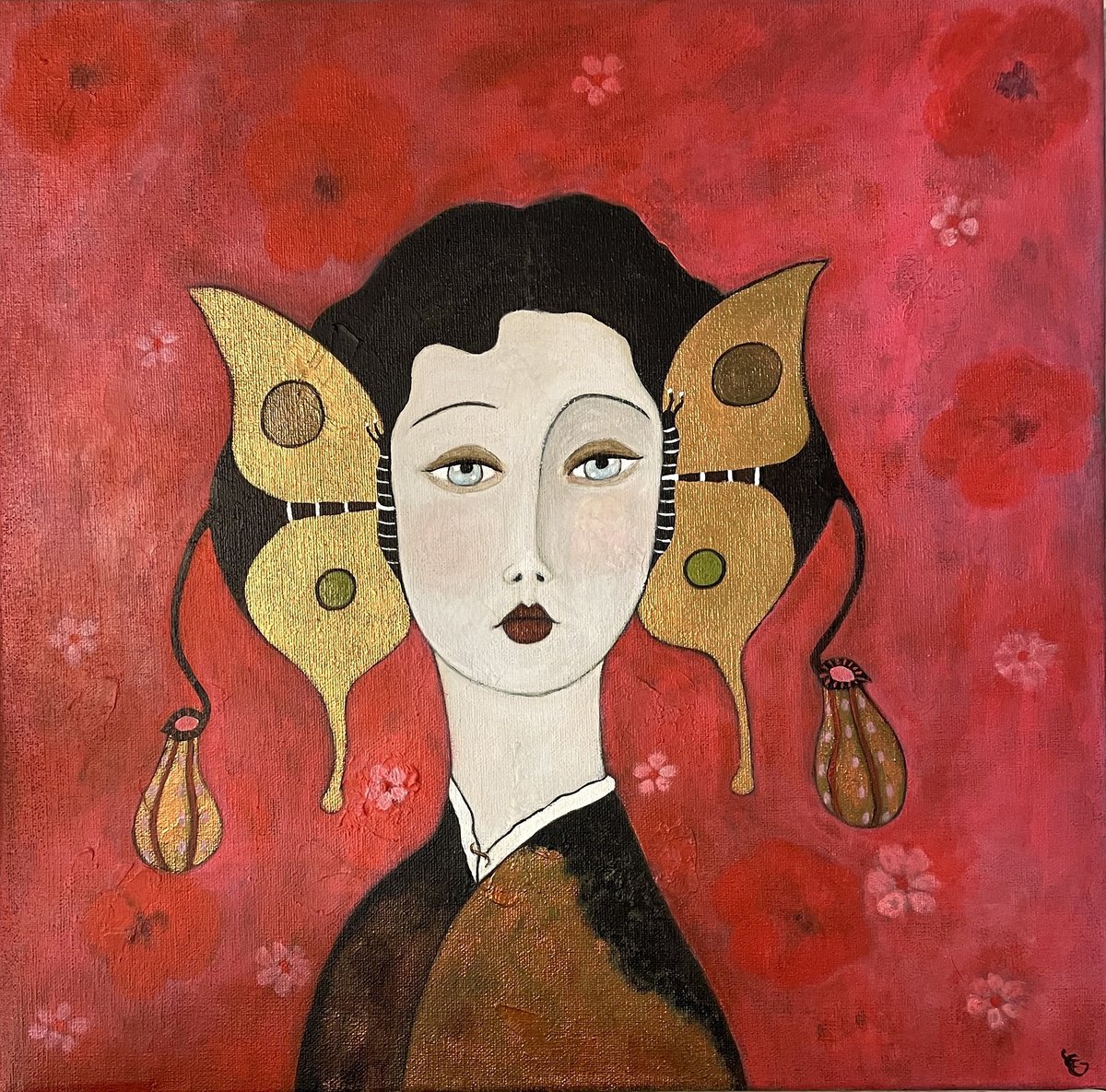 Expressive Portrait Acrylic Painting By Eleanor Gabriel, 20 X 20, Victoria, Original Artwork