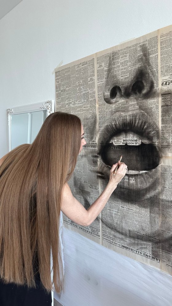 Large Concept Portrait on Vintage Newspapers