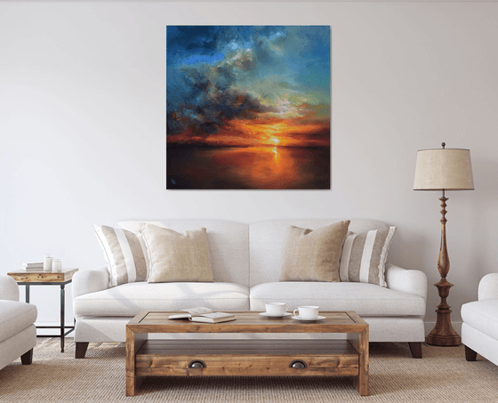 " Evening Vibes " Large painting W 110x H 110 cm