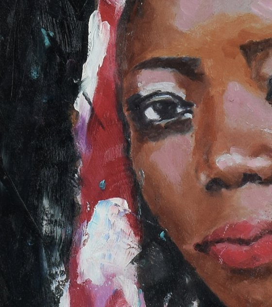 Lateefa - Framed African Female Portrait Oil Painting On Board