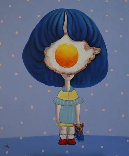 Egg girl with her cat by Ta Byrne