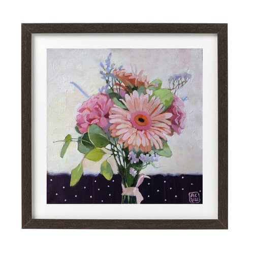 bouquet of gerbera and pinks 11*8 x 11*8 by Alexandra Sergeeva