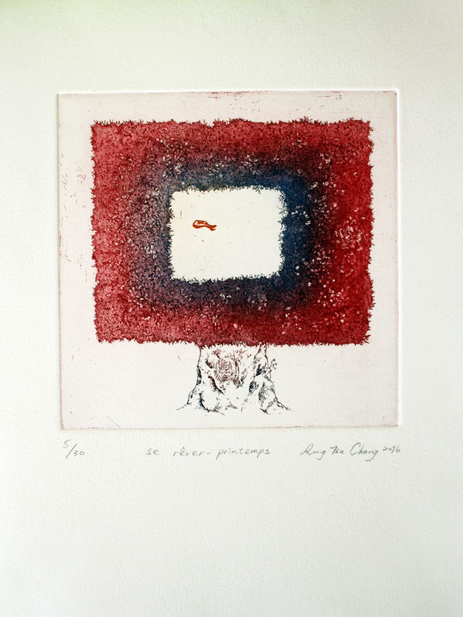 Abstract Etchings & Engravings By Rung Tsu Chang, 9 X 11", Se Ri?ver-Printemps/Spring, Original Artwork