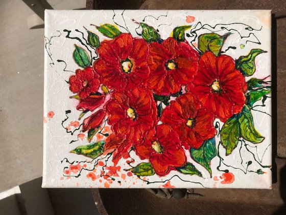 Abstract Red Flowers  7"X 10" X 0.5"