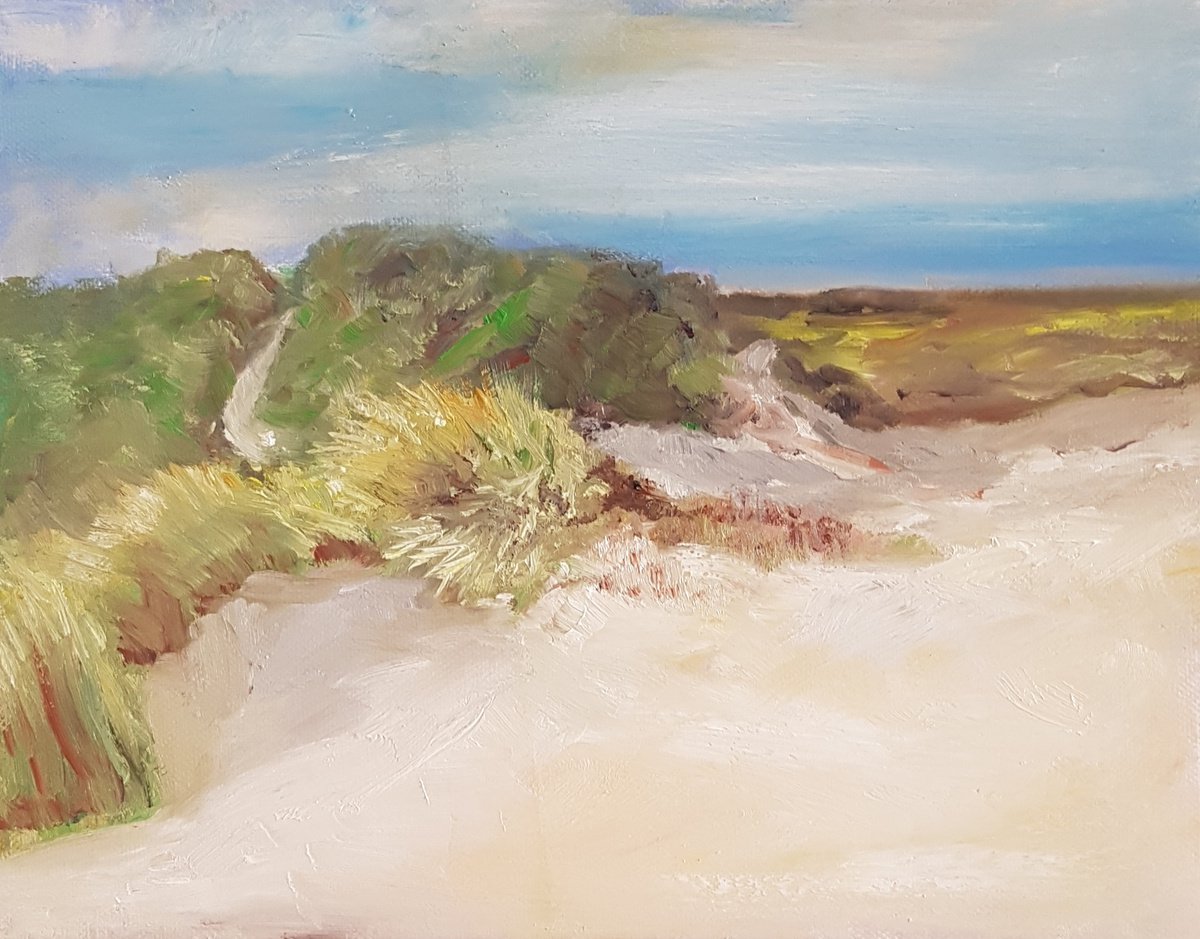 Impressionistic Landscape Oil Painting By Els Driesen, 12 X 10, Sand Dunes, Original Artwork
