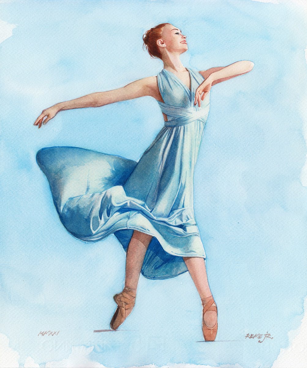 Photorealistic Portrait Watercolour By Reme Jr., 12 X 14", Ballet Dancer Cdlxv, Original Artwork