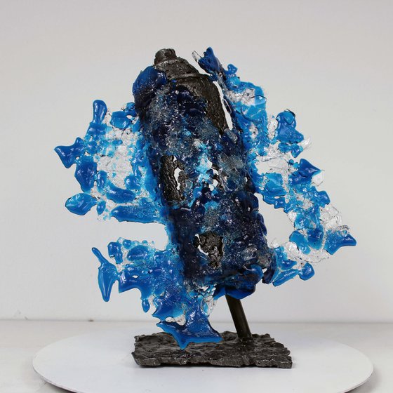 Spray can Blue white sea - Can spray metal and glass sculpture