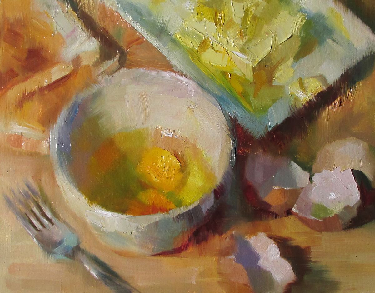 ’Egg Breakfast’ - original oil painting, alla prima oil painting, one of a kind by Alex Kelly