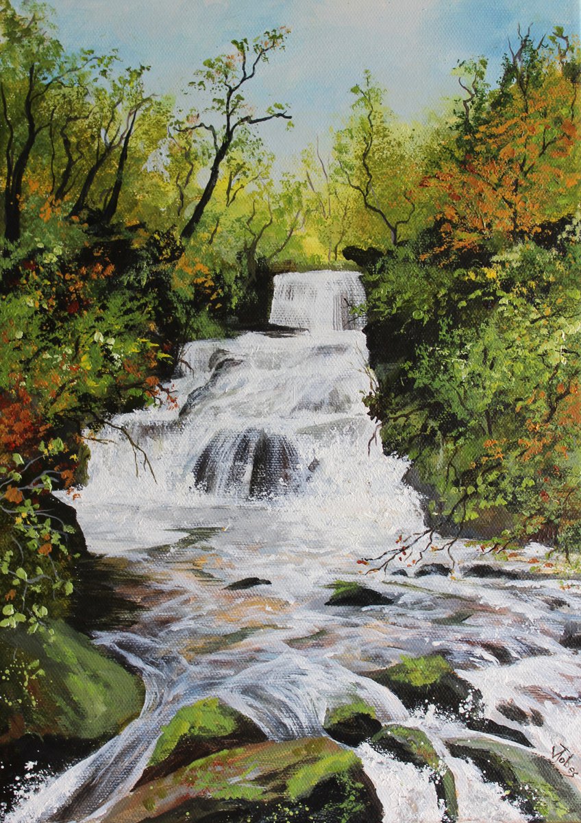 Impressionistic Landscape Acrylic Painting By Valerie Jobes, 10 X 14", Autumn At Watersmeet, Original Artwork