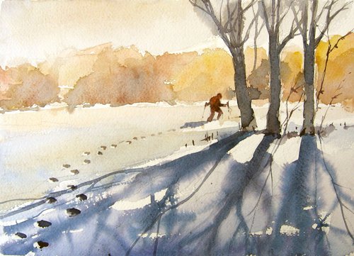sunny snowscape by Goran Žigolić Watercolors