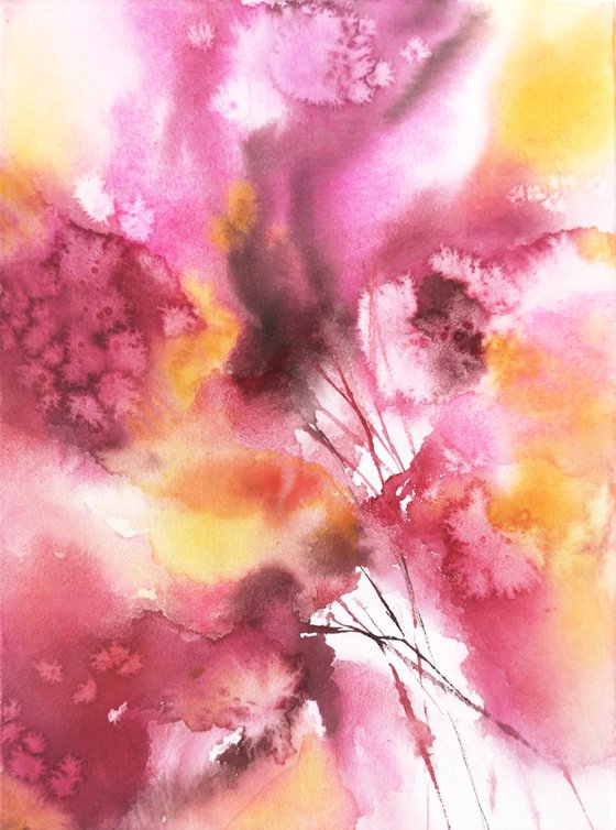 Abstract flowers. Bright pink loose florals.