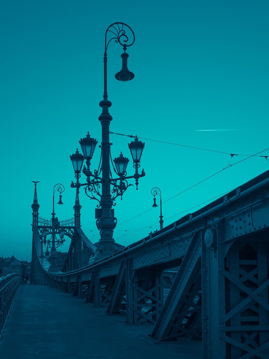 Photorealistic Cityscapes Photograph By Nick Psomiadis, 35 X 47", Morning Calm Over Budapest, Original Artwork