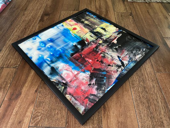 "Making A Mess Of Things" - Original PMS Abstract Acrylic Painting On Plexiglass, Framed - 26" x 26"