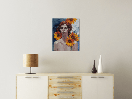 Girl with Sunflowers Portrait