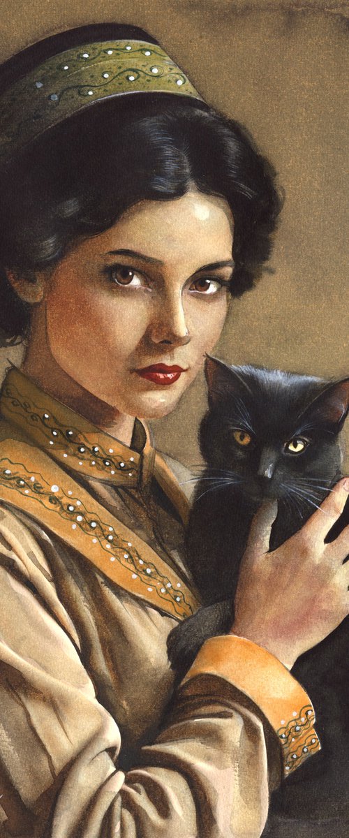 Beautiful Girl with black cat by REME Jr.