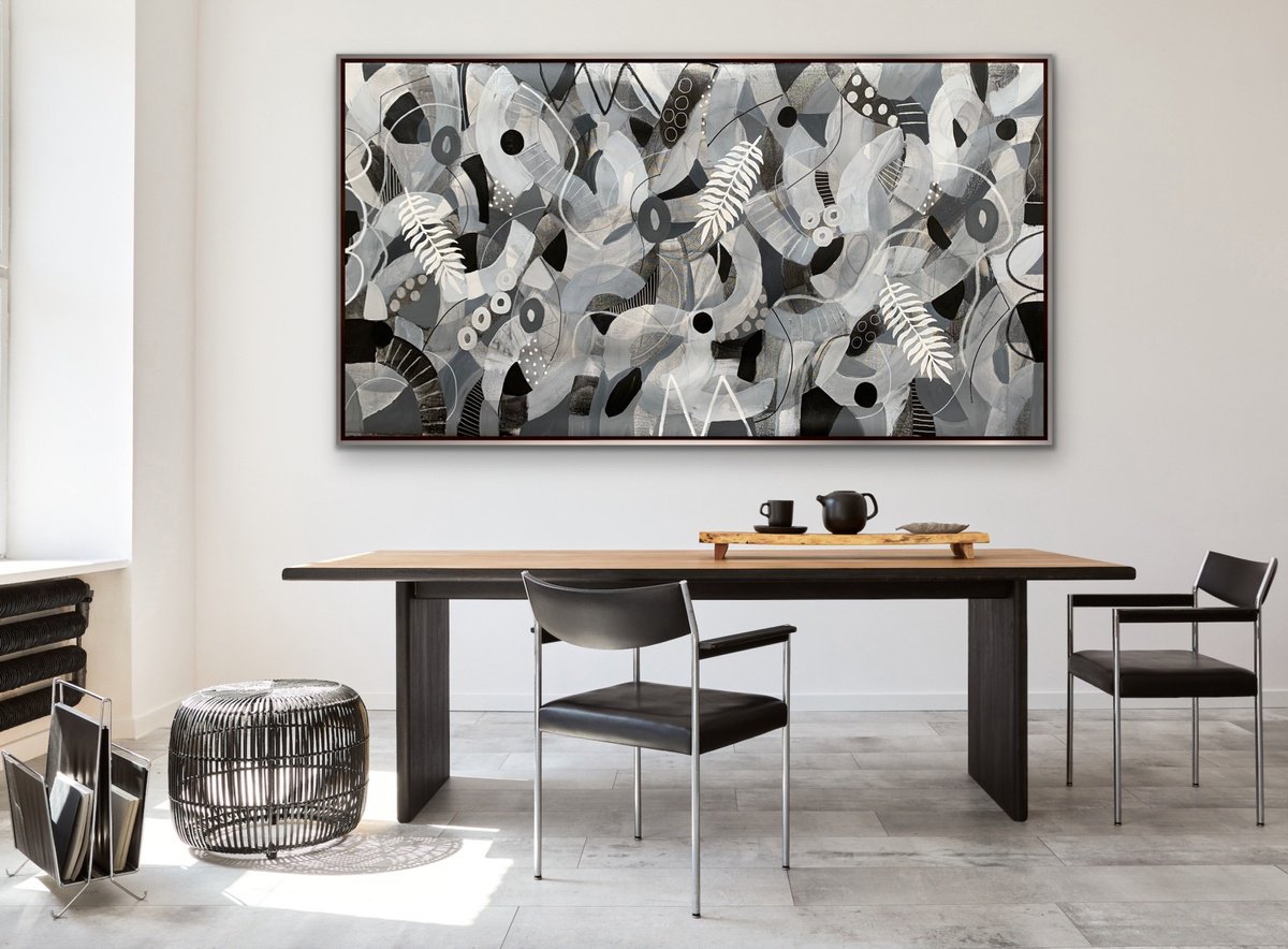 Organic Abstract Acrylic Painting By Rashna Hackett, 72 X 38", Shadows By Night, Original Artwork