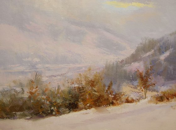 Snowy landscape painting  " Drop of Sun " (395l15)