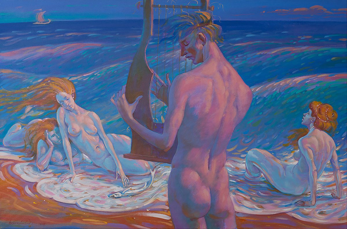 Impressionistic Portrait Acrylic Painting By Nicolay Vydcovsky, 31 X 24", Orpheus, Original Artwork