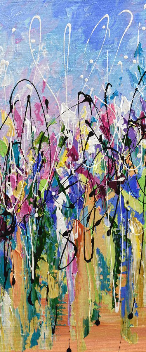 Colorful Flower Field 16x20 Original Acrylic Impasto Artwork by Olga Tkachyk
