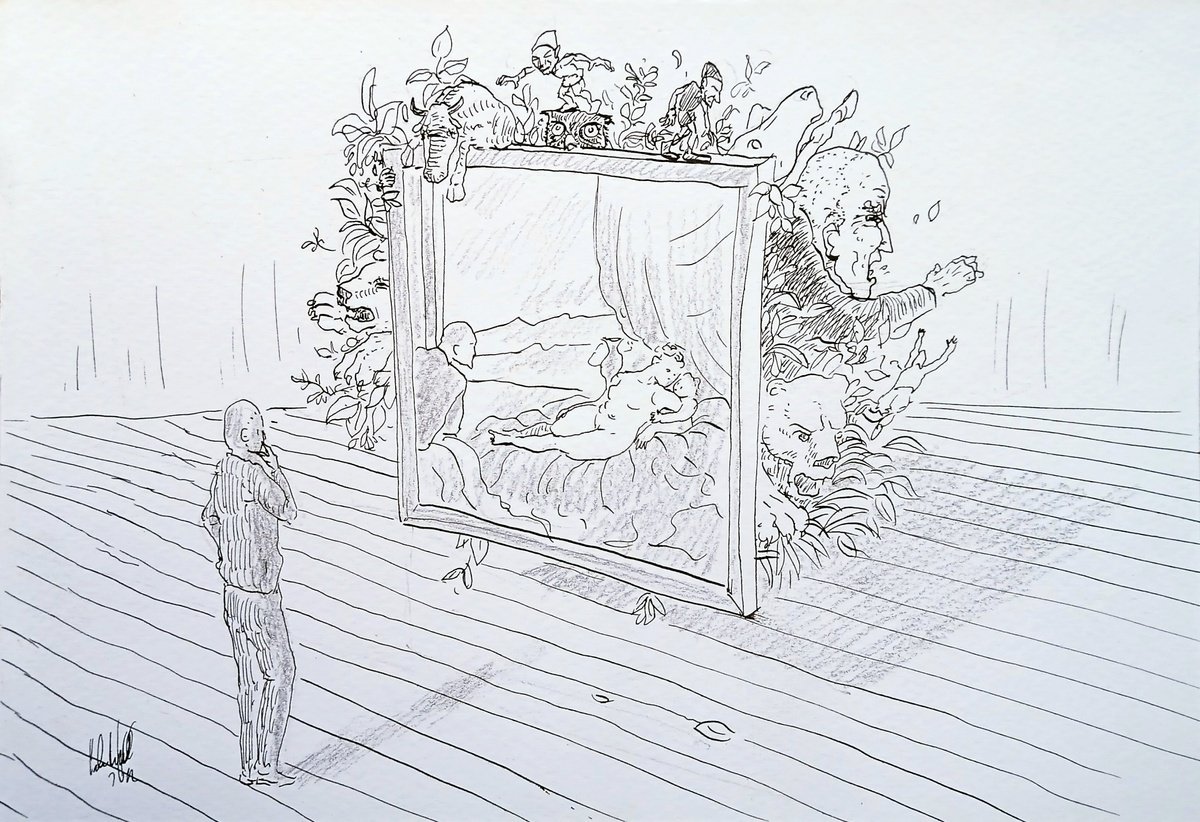 Illustrative Portrait Ink Drawing By Paolo Beneforti, 9 X 6", Behind It - 5, Original Artwork