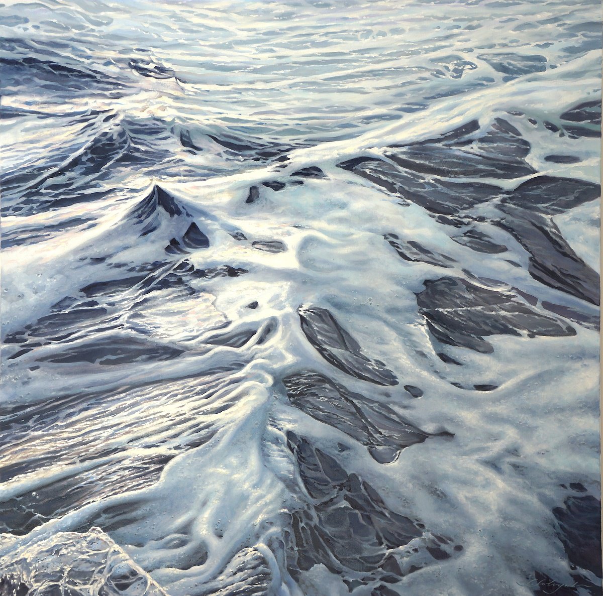 Photorealistic Landscape Oil Painting By Sergej Sologub, 59 X 59", Spanish Wave 4, Original Artwork