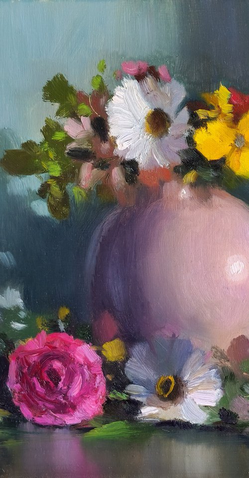 Spring Flowers and a Pink Vase by Pascal Giroud
