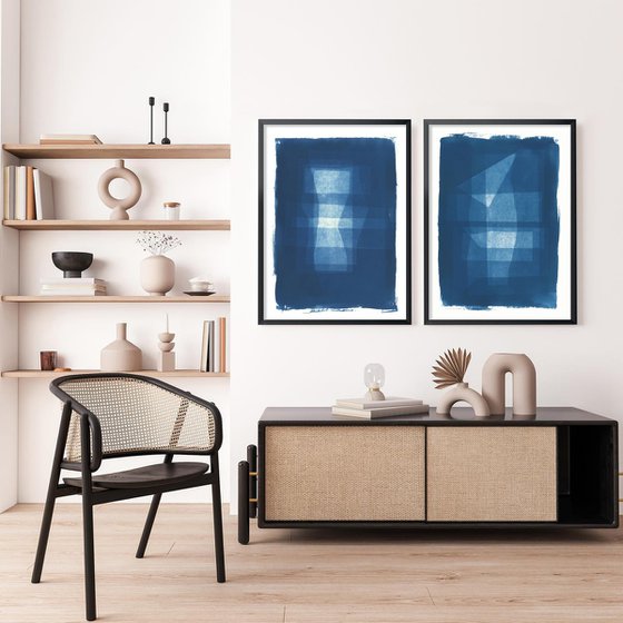 Blue living room art wall