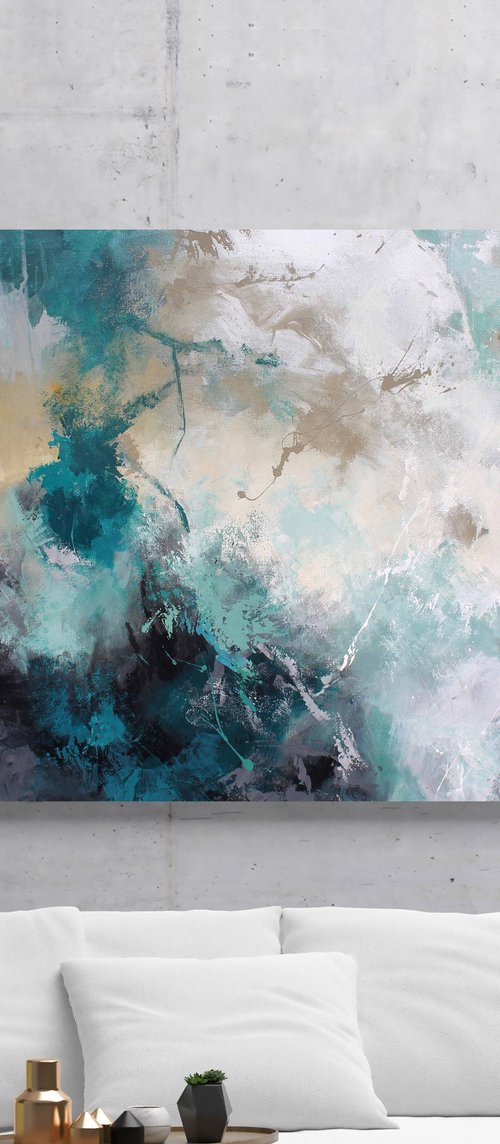 "Sandstorm" Teal green abstract acrylic art by Nina