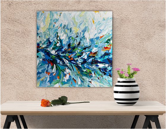 New beginning II - Blue Abstract Acrylic Painting on Canvas, Palette knife art, Colorful Contemporary Artwork