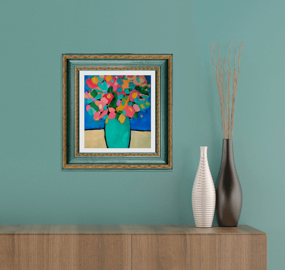 Spring Flowers in a Blue Vase