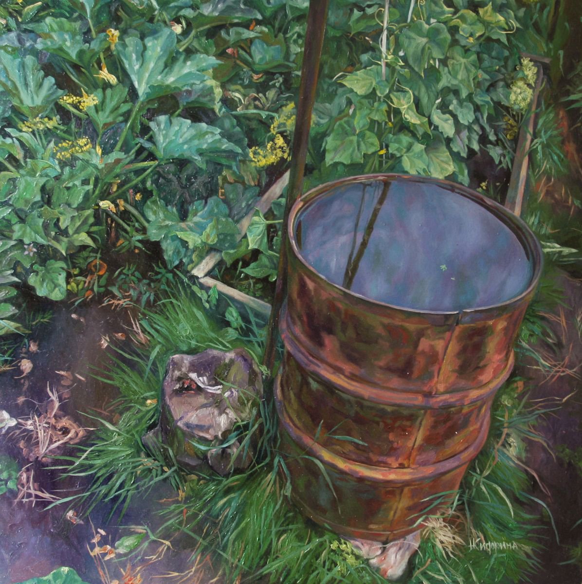 Impressionistic Landscape Oil Painting By Natalia Sidorina, 31 X 31", Old Garden, Original Artwork