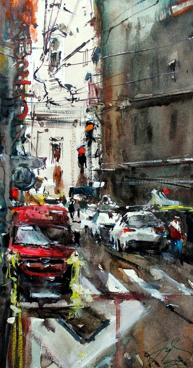 Impressionistic Cityscapes Watercolour By Maximo Damico, 7 X 13", Roma Vertical, Original Artwork
